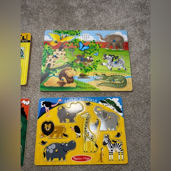 Lot of Melissa and Doug Wood Sound Puzzles Animals Dinosaurs Pets Set of 5 - Picture 3 of 4
